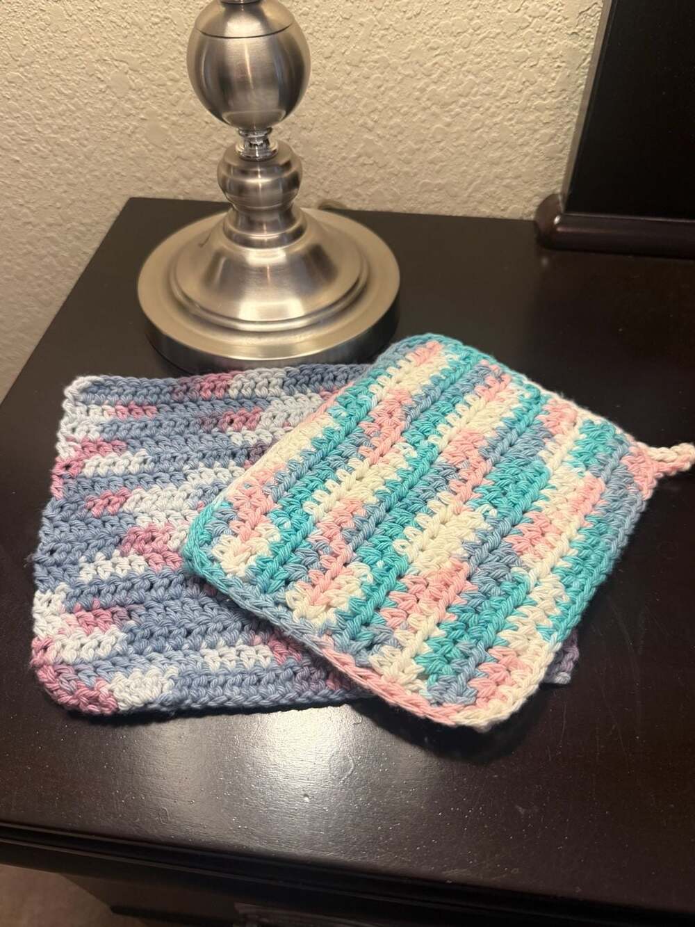 Handmade Crochet Potholders Dishcloths Set Pastel Cotton